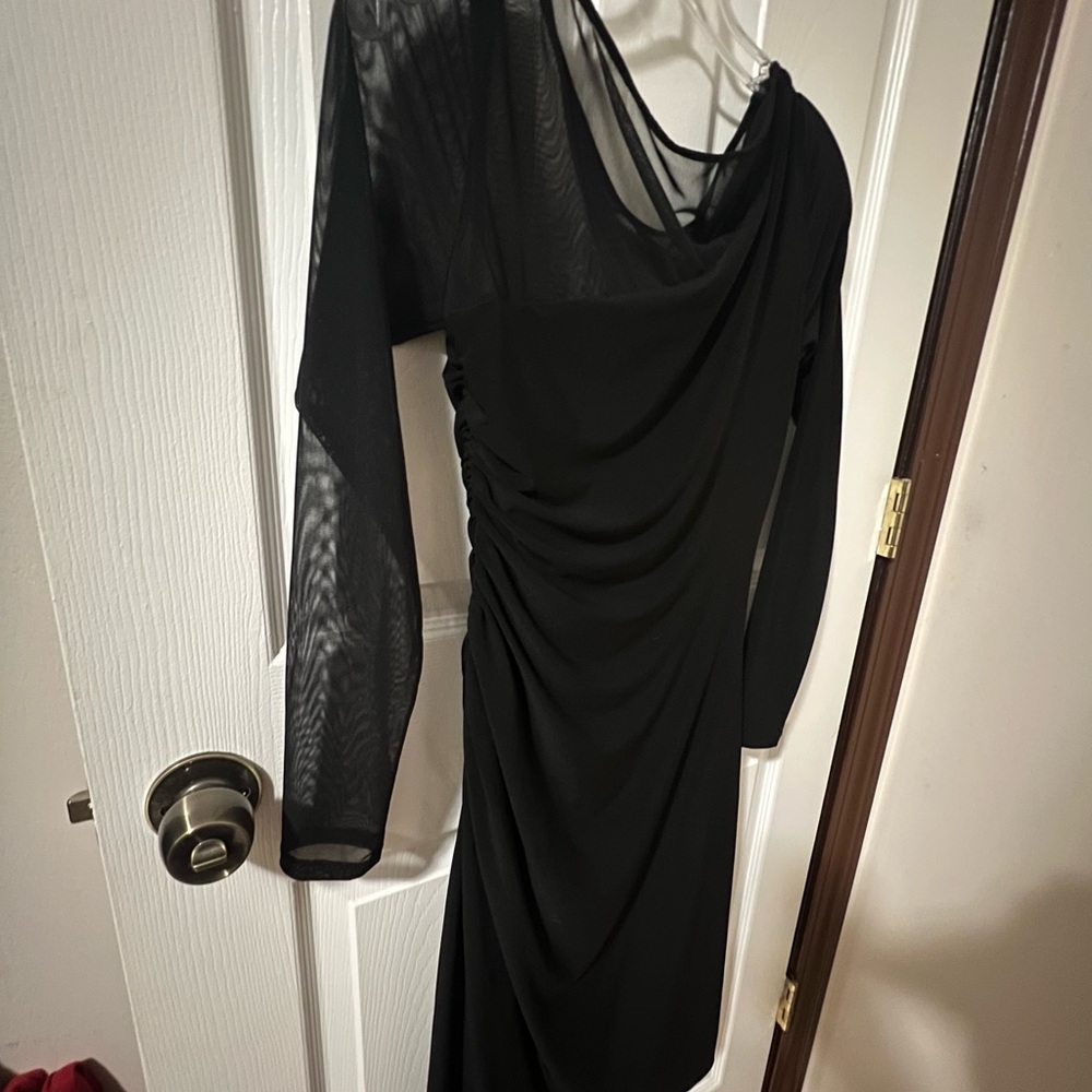 Ralph Lauren Black Asymmetrical Ruched Cocktail Dress